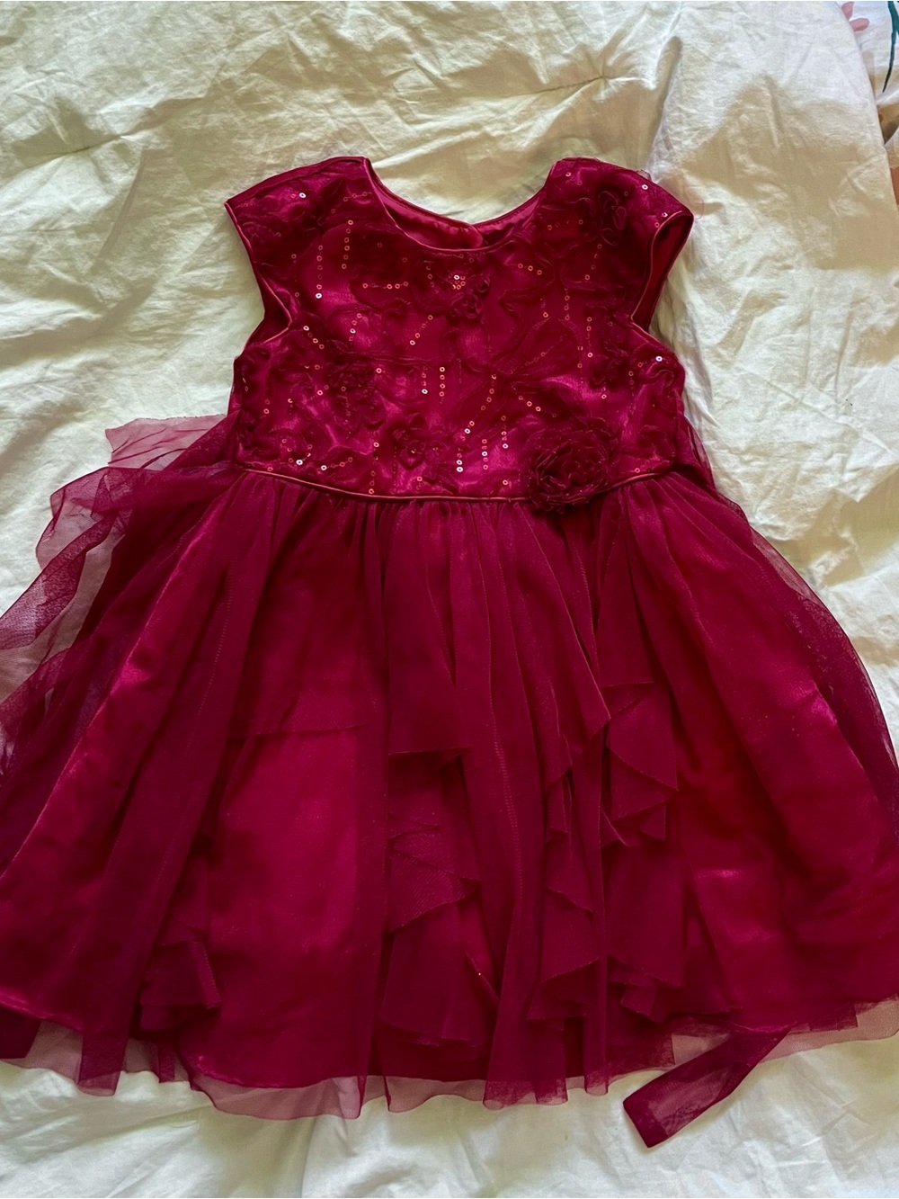 Jona Michelle Burgundy Sequin Floral Tulle Dress
